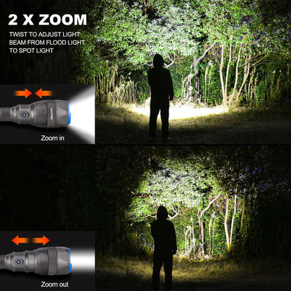 HAUTMEC Rechargeable Flashlights 12000 High Lumens Flashlight, 5 Light Modes Bright Flashlight, 2X Zoom, IP67 Waterproof & Impact-Resistant, and Power Bank, for Emergencies, Hunting, Camping, Hiking
