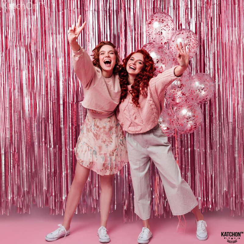 KatchOn, Pink Fringe Backdrop - Large, Pack of 2 | Pink Streamers for Birthday Decorations | Valentines Decor, Galentines Day Decorations, Baby Shower, Gender Reveal, Bachelorette Party Decoration