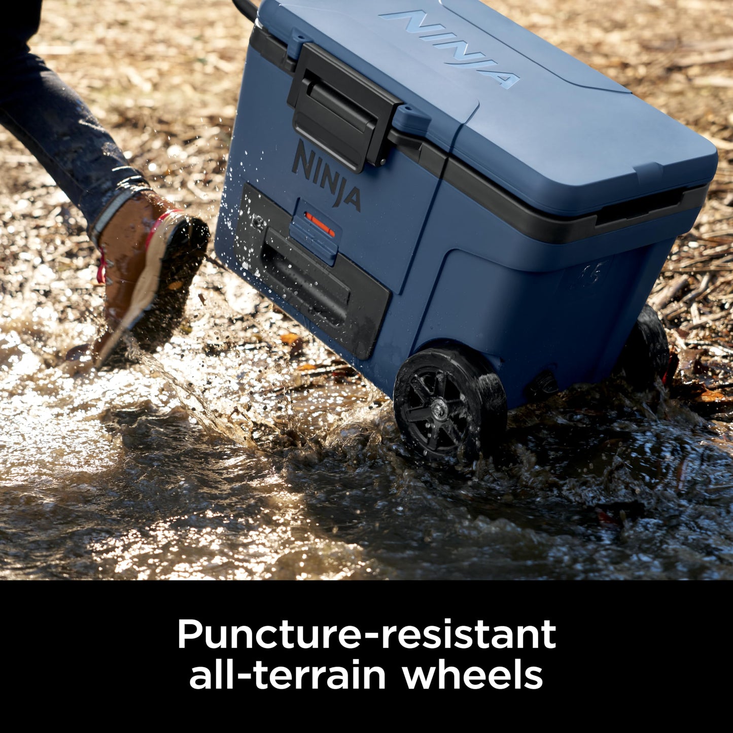 Ninja | Cooler | FrostVault 45QT Cooler with Wheels | Insulated with Temp Dry Storage Drawer | Keeps Ice Cold for Days | for the Beach, Camping, Picnics & More | Lakeshore Blue | FB245BL