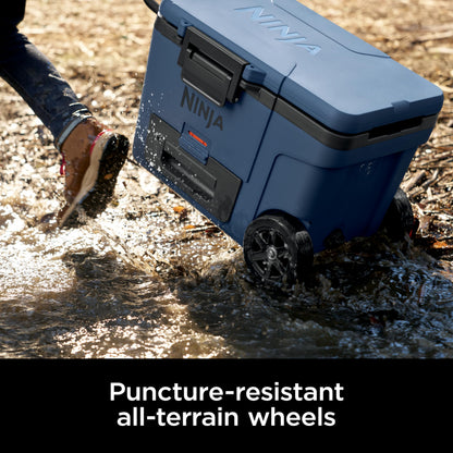 Ninja | Cooler | FrostVault 45QT Cooler with Wheels | Insulated with Temp Dry Storage Drawer | Keeps Ice Cold for Days | for the Beach, Camping, Picnics & More | Lakeshore Blue | FB245BL