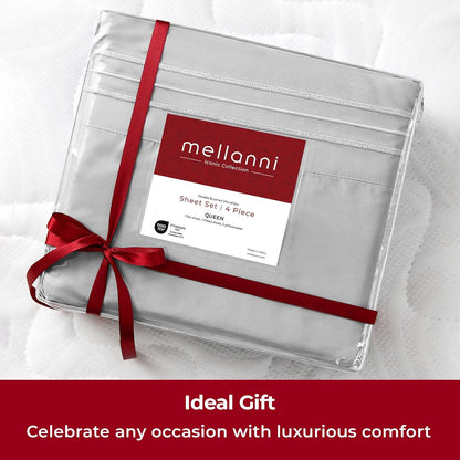 Mellanni Twin Sheets Set - 3 PC Hotel Luxury Bedding | Extra Soft, Cooling, Wrinkle-Resistant (Twin, Light Gray)