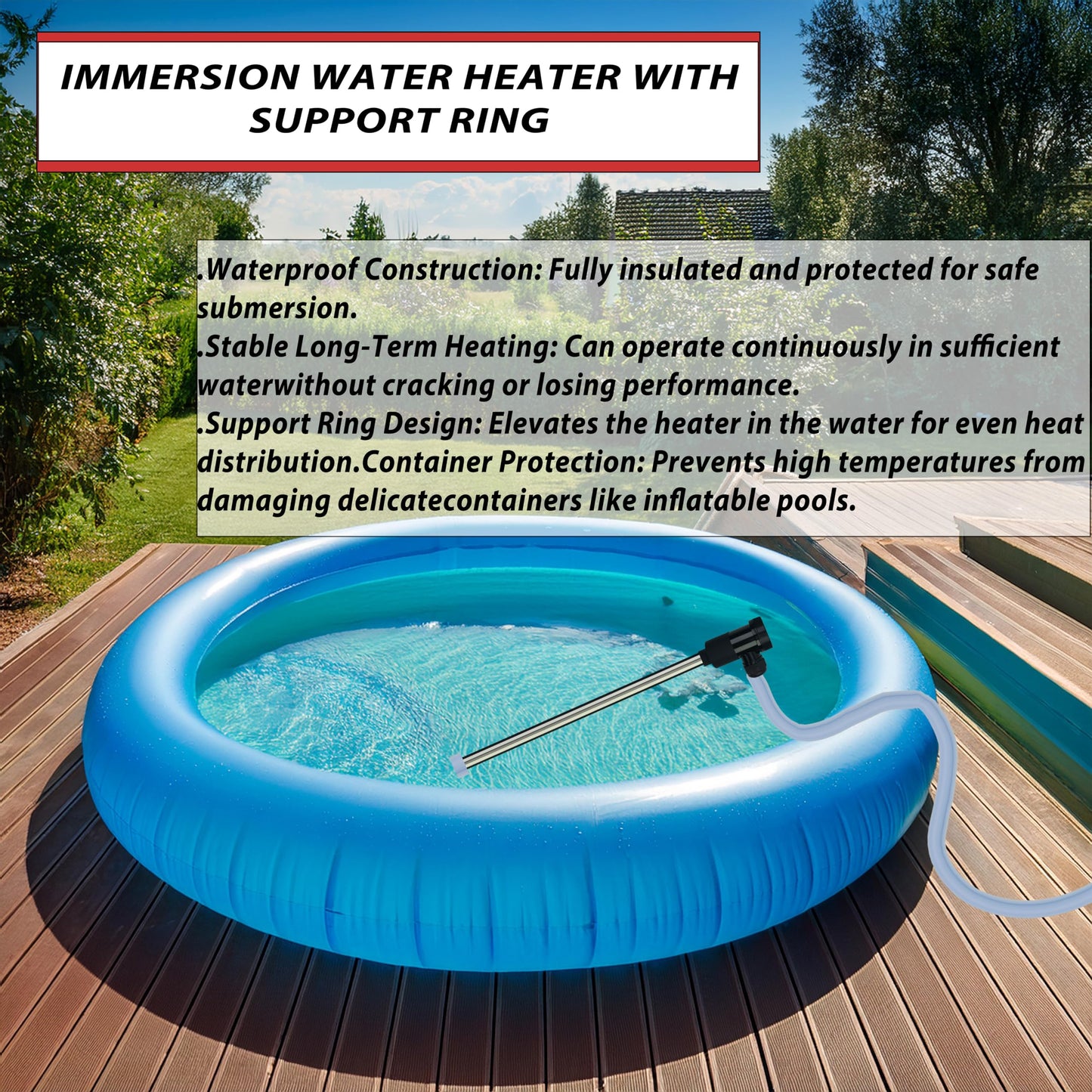 3500W 240V 316 Immersion Water Heater with Wi-Fi, Timer, and Temperature Control – Portable Submersible Heater Suitable for Spa, Above-Floor Swimming Pools, Inflatable Pools, Hot Tubs, and Bathtubs
