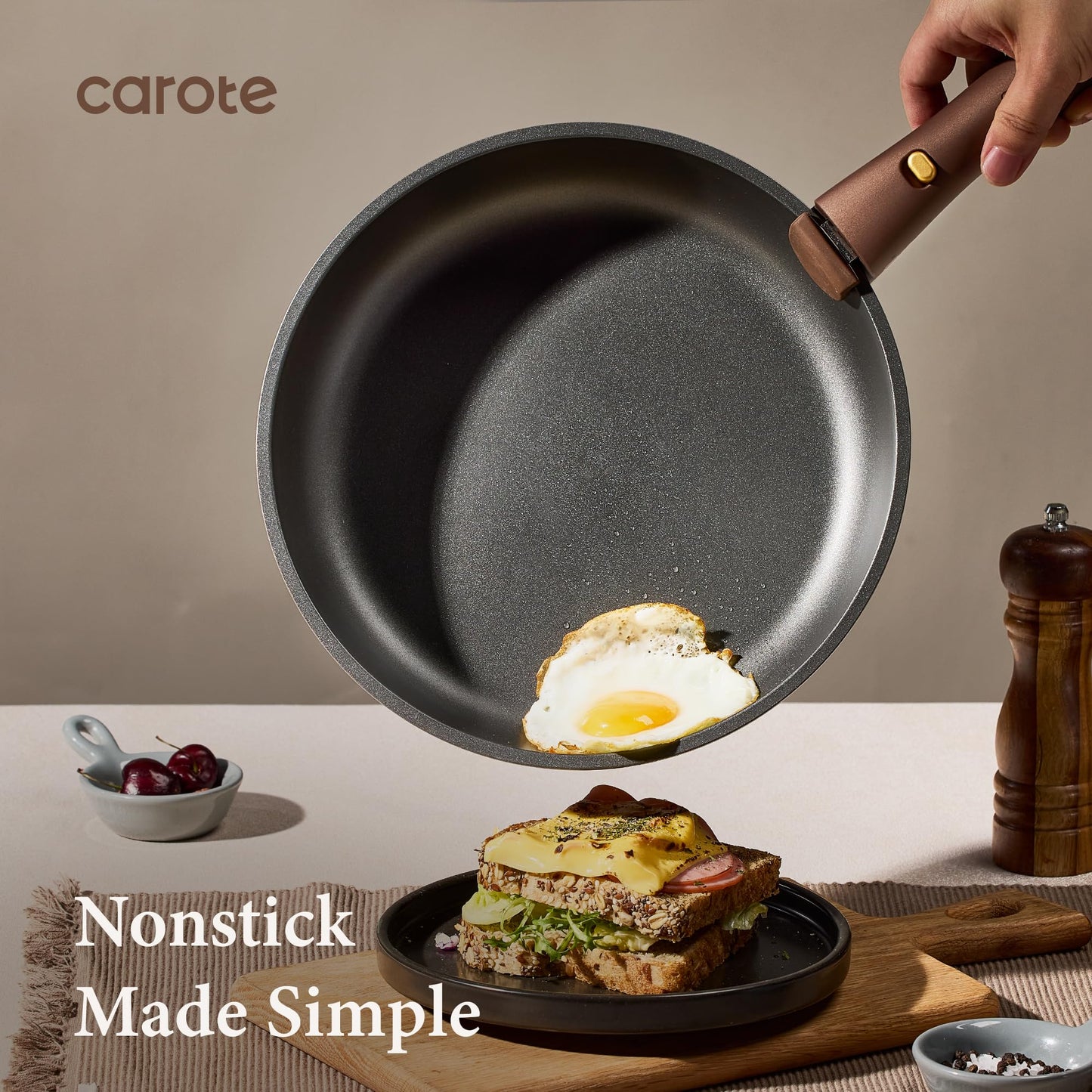 CAROTE 21pcs Pots and Pans Set, Nonstick Cookware Set Detachable Handle, Induction Kitchen Cookware Sets Non Stick with Removable Handle, RV Cookware Set, Oven Safe, Brown