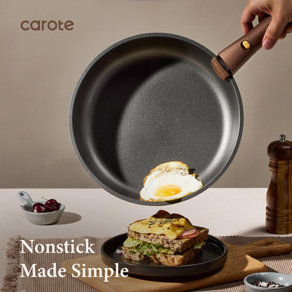 CAROTE 21pcs Pots and Pans Set, Nonstick Cookware Set Detachable Handle, Induction Kitchen Cookware Sets Non Stick with Removable Handle, RV Cookware Set, Oven Safe, Brown
