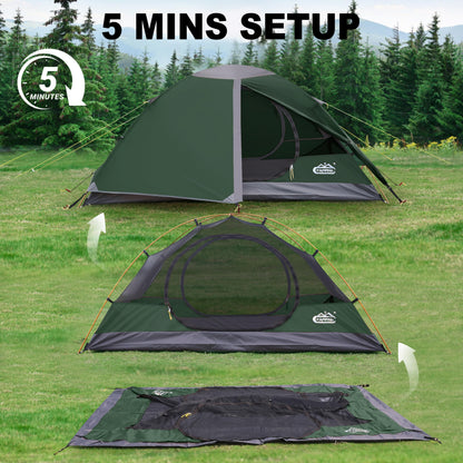 2 Person Backpacking Tent, Waterproof Windproof Two Person Tent, Lightweight Easy Setup 2 Man Tent for Camping, Hiking, Biking, Cycling, Motorbiking, Mountaineering - Green
