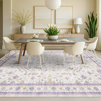 Skiennix Light Purple Area Rug - Non-Slip, Washable, Low Pile | 5x7 for Girls' Bedroom & Nursery