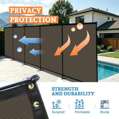 AwnPro 5' x 24' Outdoor Privacy Fence with Iron Poles Ground Spikes Dog Metal Garden Privacy Fence Backyard Patio Yard Barrier Boarder Divider (Brown)