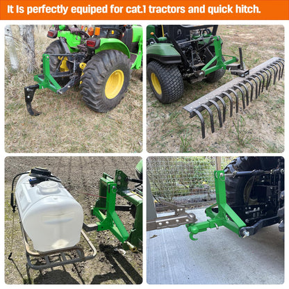Green 3 Point Hitch Receiver Quick Hitch Compatible, 3 Point Trailer Hitch 2" Receiver for Category 1 Tractor, 3 Pt Trailer Towing Hitch Tractor Drawbar for Kubota, John Deere, BX, Kioti, Yanmar etc