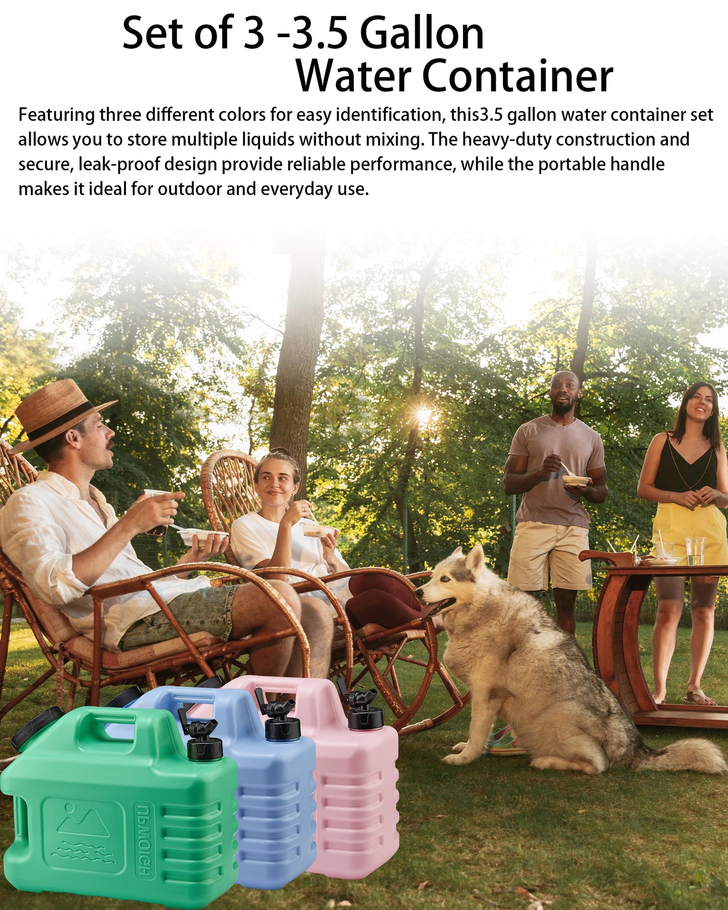 UPWOIGH 3.5 Gallon Water Jug 3 Pack, Leakproof Water Containers with Screw-Lock Lid & Spigot, BPA-Free Portable Water Storage for Camping Hiking Emergency (Forest Green, Light Blue, Coral Pink)