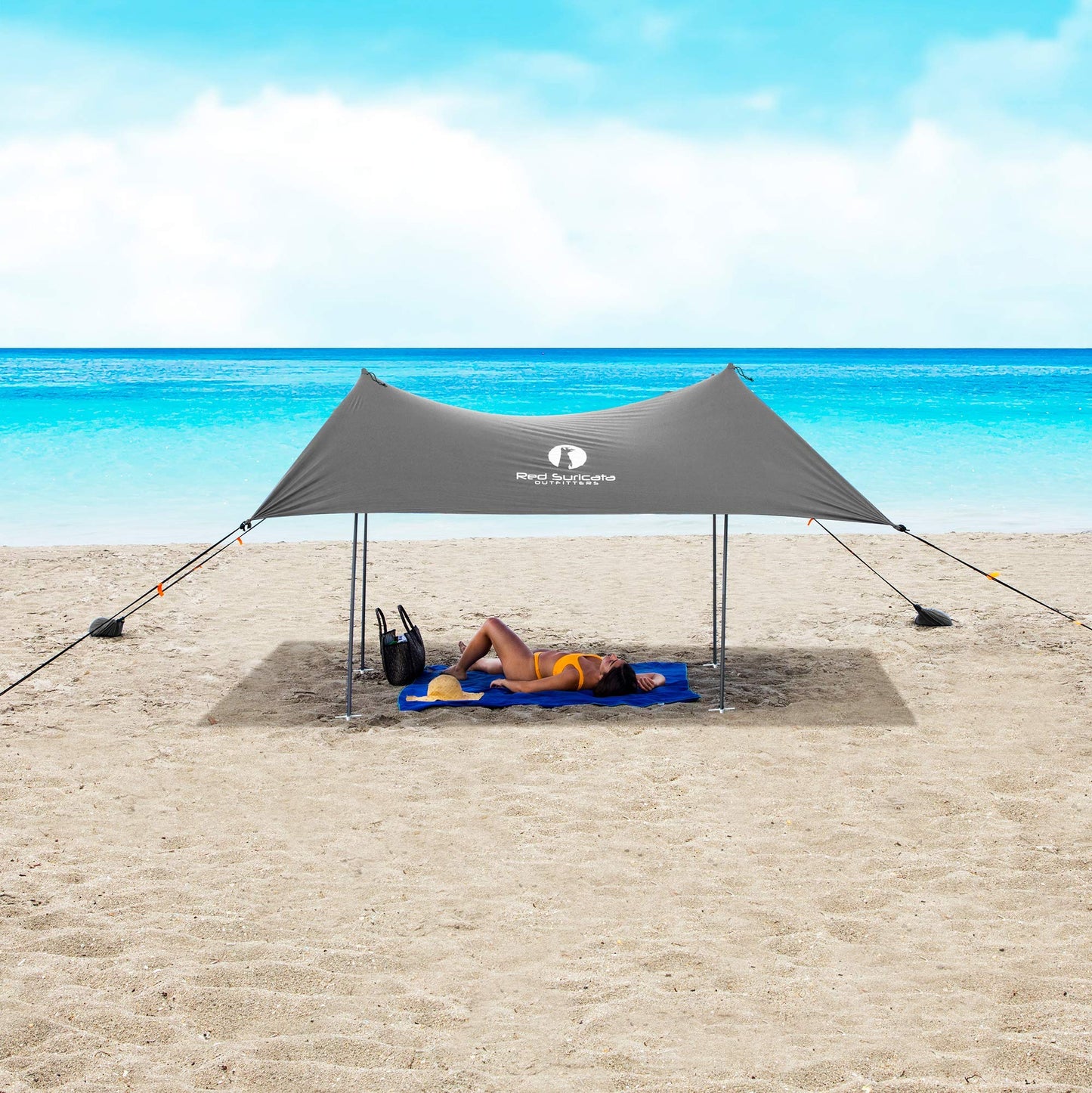 Red Suricata Family Beach Tent & Beach Canopy, UPF50 Sun Beach Shade, Sunshade with 4 Aluminum Poles, 4 Pole Anchors & Sand Shovel, Medium & Portable Sun Shelter Tarp (Medium, Grey)