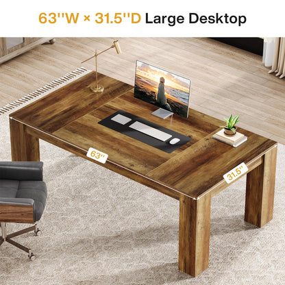 Tribesigns 63-Inch Executive Desk, Large Office Computer Desk, Simple Workstation Writing Table Study Table for Home Office, Rustic Brown