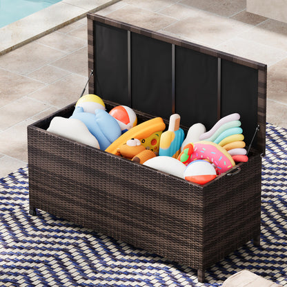 125 Gallon Large Deck Box Waterproof PE Rattan Outdoor Storage Box with Handles and Wheels, Storage Bin for Garden, Balcony, Porch, Pool, Yard