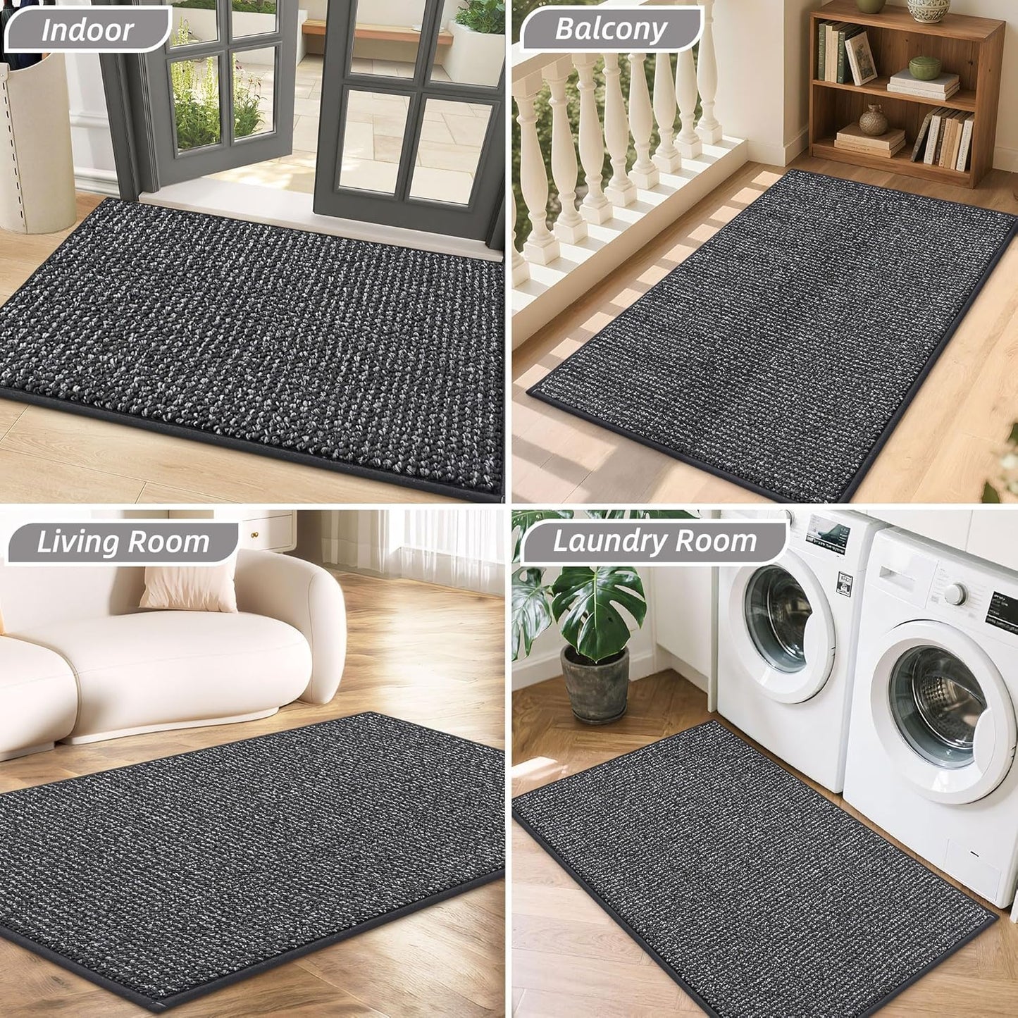 BEQHAUSE Dirt Trapper Door Mat - Non-Slip, Washable, Absorbent | 32" x 48" Charcoal Entrance Mat