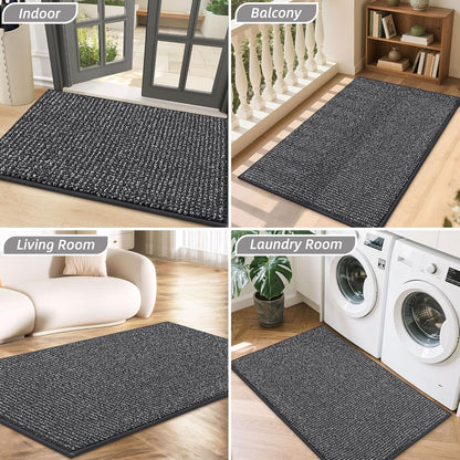 BEQHAUSE Dirt Trapper Door Mat - Non-Slip, Washable, Absorbent | 32" x 48" Charcoal Entrance Mat