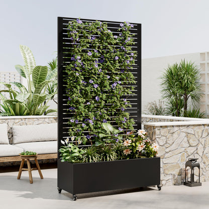 Clyrava Metal Raise Garden Bed with Trellis Outdoor Indoor, 73'' Tall Planter Box with Wheels, Large Planter with Drainage Holes & Lockable Casters for Climbing Plants, Vegetables, Vines (Rectangle A)