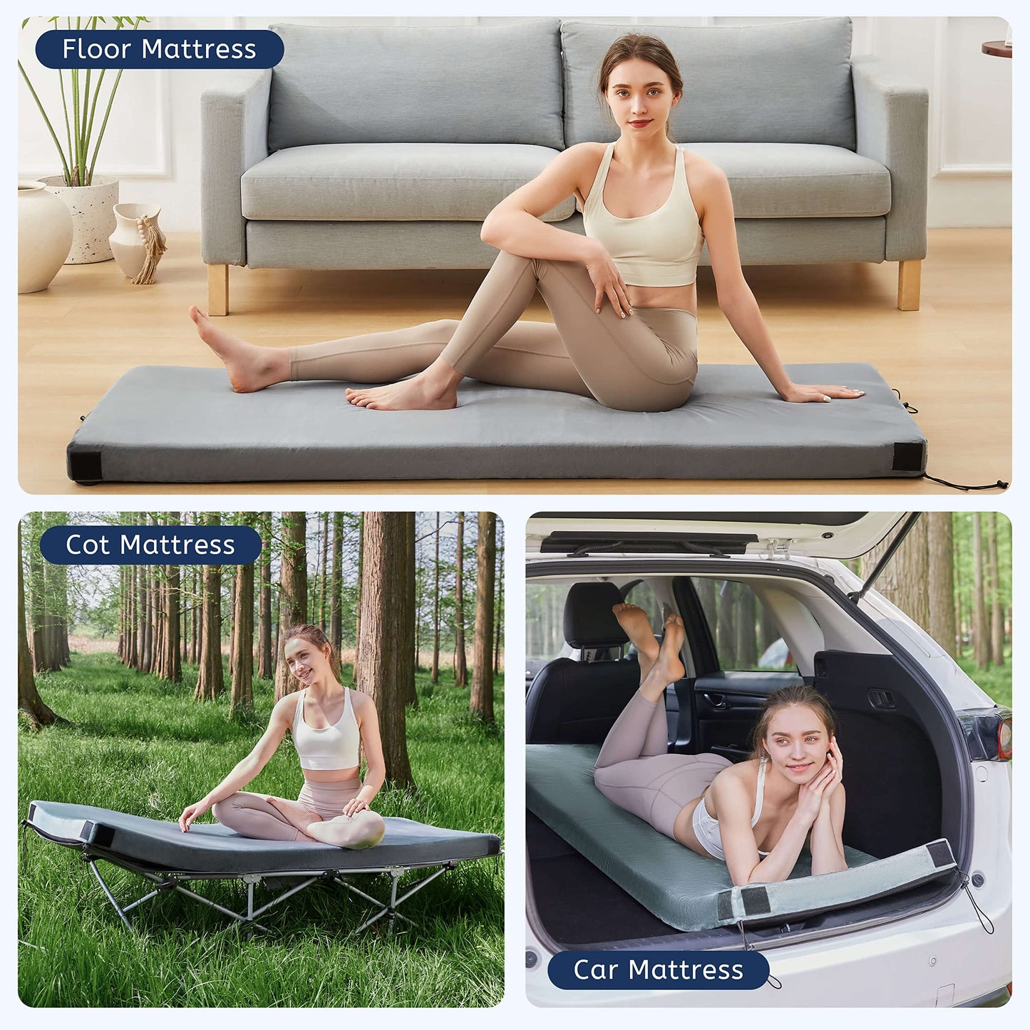 HomeMate Memory Foam Camping Twin Mattress Pad Mat-Sleeping Pad Mat Portable Roll Up Travel Mattress CertiPUR-US for Adults-Camping Bed for Guests Floor Tent Sleepover with Waterproof Cover Travel Bag