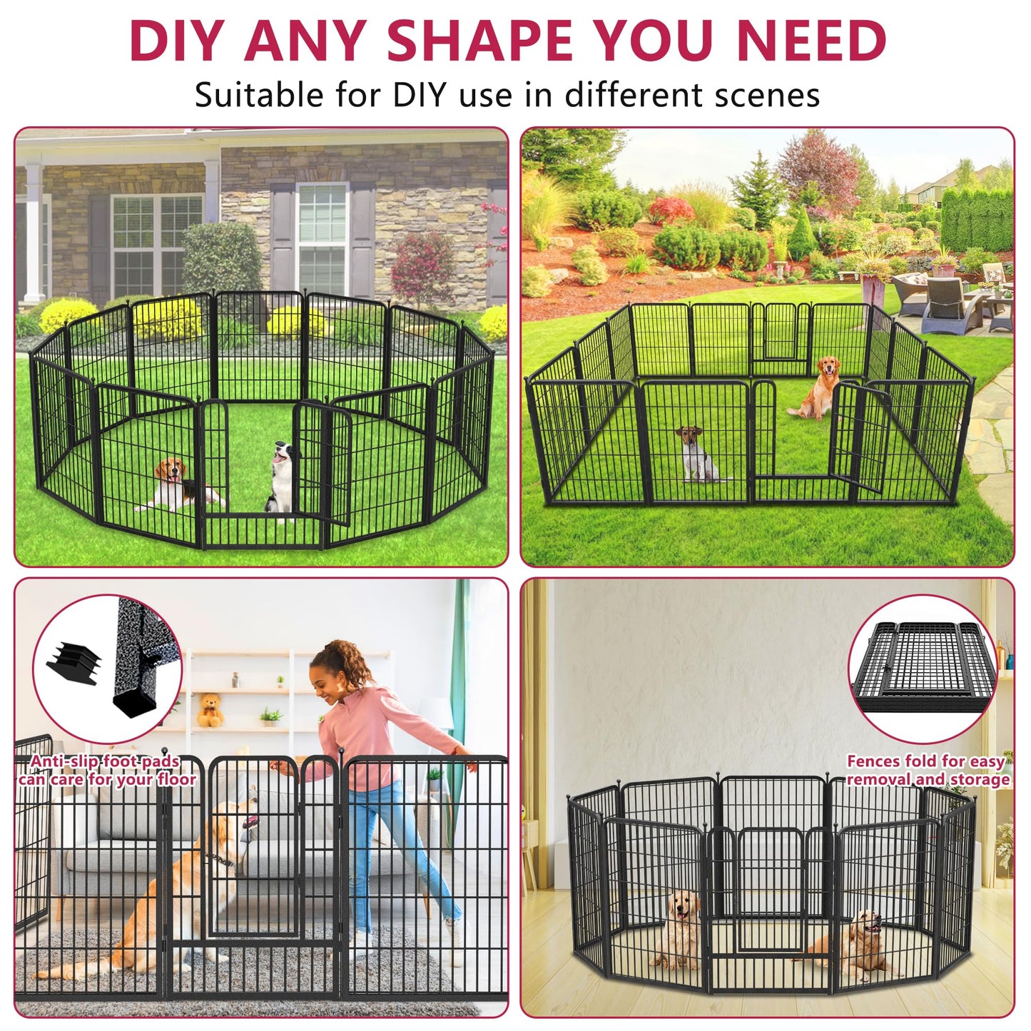 Jhsomdr Dog Playpen 32 inch 10 Panels Portable Pet Fence Outdoor for Yard Indoor Dog Pen for Medium/Small Animals, Large Pet Puppy Playpen Heavy Duty Pet Fence for RV Camping, Yard