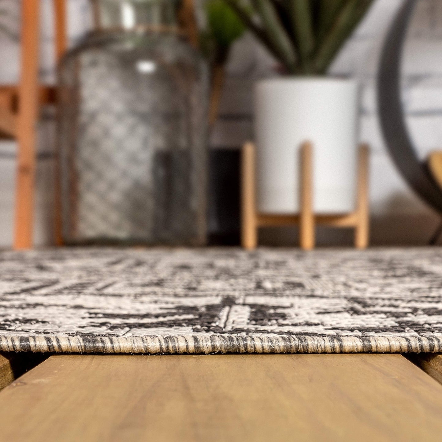 JONATHAN Y Boho Medallion Indoor Outdoor Square Area Rug 9X9 Black/Gray, Estrella Textured Weave for Backyard, Patio, Porch, Easy-Cleaning, High Traffic, Pet-Friendly, Non-Shedding (SMB105D-9SQ)