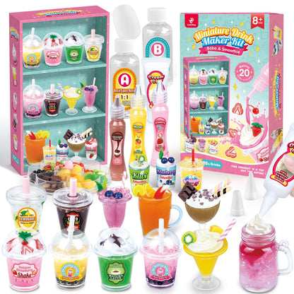 20 PCS Miniature Drink Marker Kit, Miniature Food Toys, Kitchen Pretend Food DIY Crafts Kits for Kids Ages 8-12, Girls Gift for Christmas, Birthday, Collectors, Resin Play, NOT Edible
