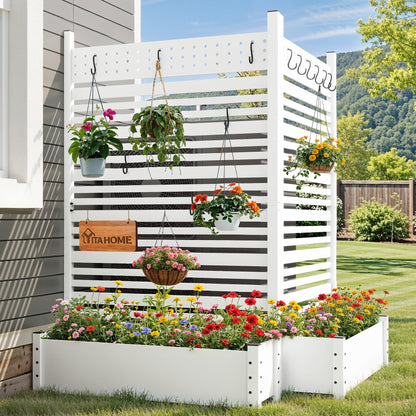 YITAHOME Outdoor Privacy Screen, 72" H x 42" W Outdoor Privacy Fence with Planter Box, Wood Fence Panel, Privacy Wall Outdoor, Wood Fence Panel for Backyard, Patio,1 Panel, White