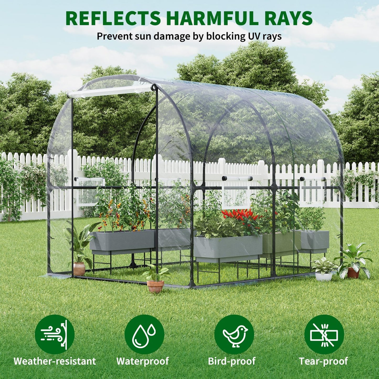 GarveeLife 8.2x6.6x6.6 ft Premium Greenhouse for Outdoors,Upgraded Portable Walk-in Heavy Duty Frame Large Garden Plant Hot Outside Hoop House,Transparent