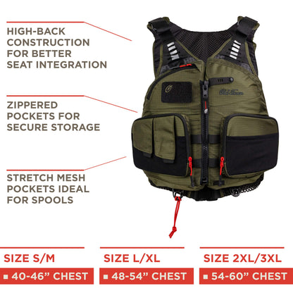 Old Town Lure Angler II Men's Front-Zip Life Jacket, L/XL, Moss