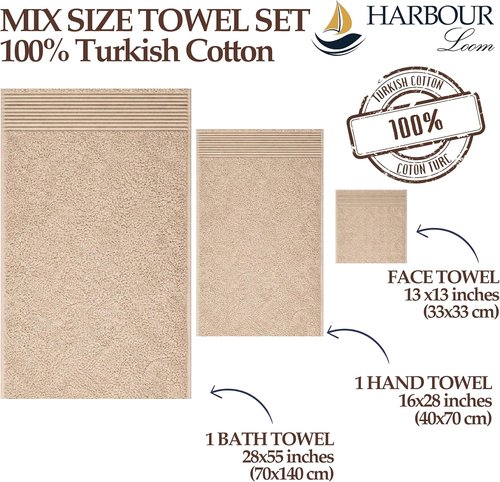 Boulevard Series Luxury Bathroom Towel Set | 3-Piece Mix Size - Soft 600 GSM 100% Turkish Cotton (Taupe Quartz)