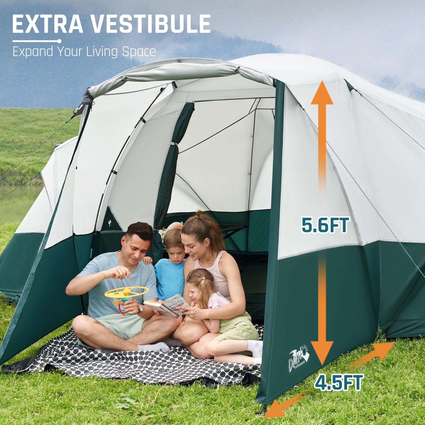 8 Person Camping Tent with Porch, Large Family Tents for Camping, PU1000MM Waterproof Tent with 5 Mesh Windows, Removable Rainfly, Reflective Windproof Rope, Big Dome Tent Fits 3 Queen Airbeds