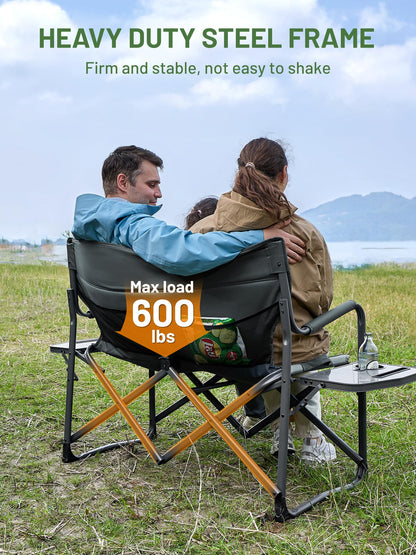 Timber Ridge Double Camping Chair Portable Loveseat, Heavy Duty Folding Camp Couch 2 Person Director Chairs with Cup Holder for Outdoor Lawn Tailgates Picnic Sports Soccer Games Supports 600 lbs Grey