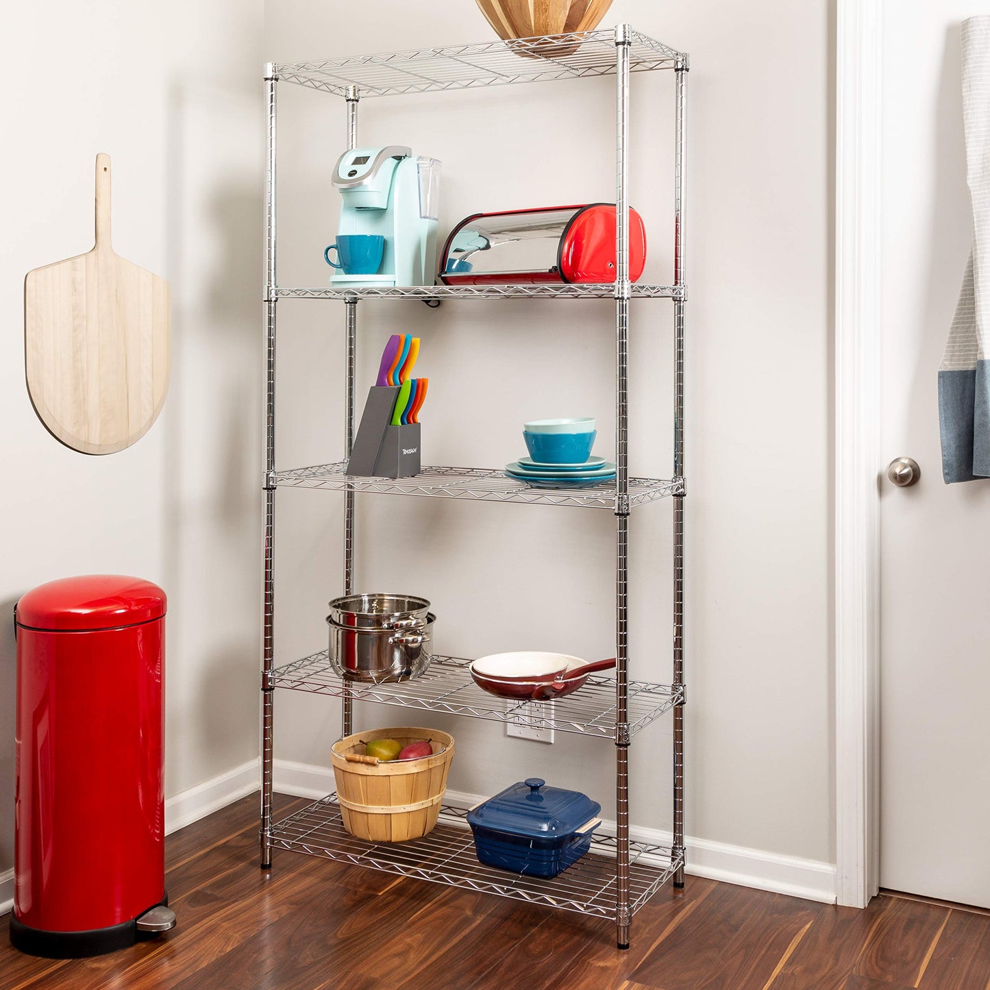 Honey-Can-Do 5-Tier Heavy Duty Shelving Unit Bundle with Caster Wheels (4-Inch) | Storage Solutions for Kitchen & Garage