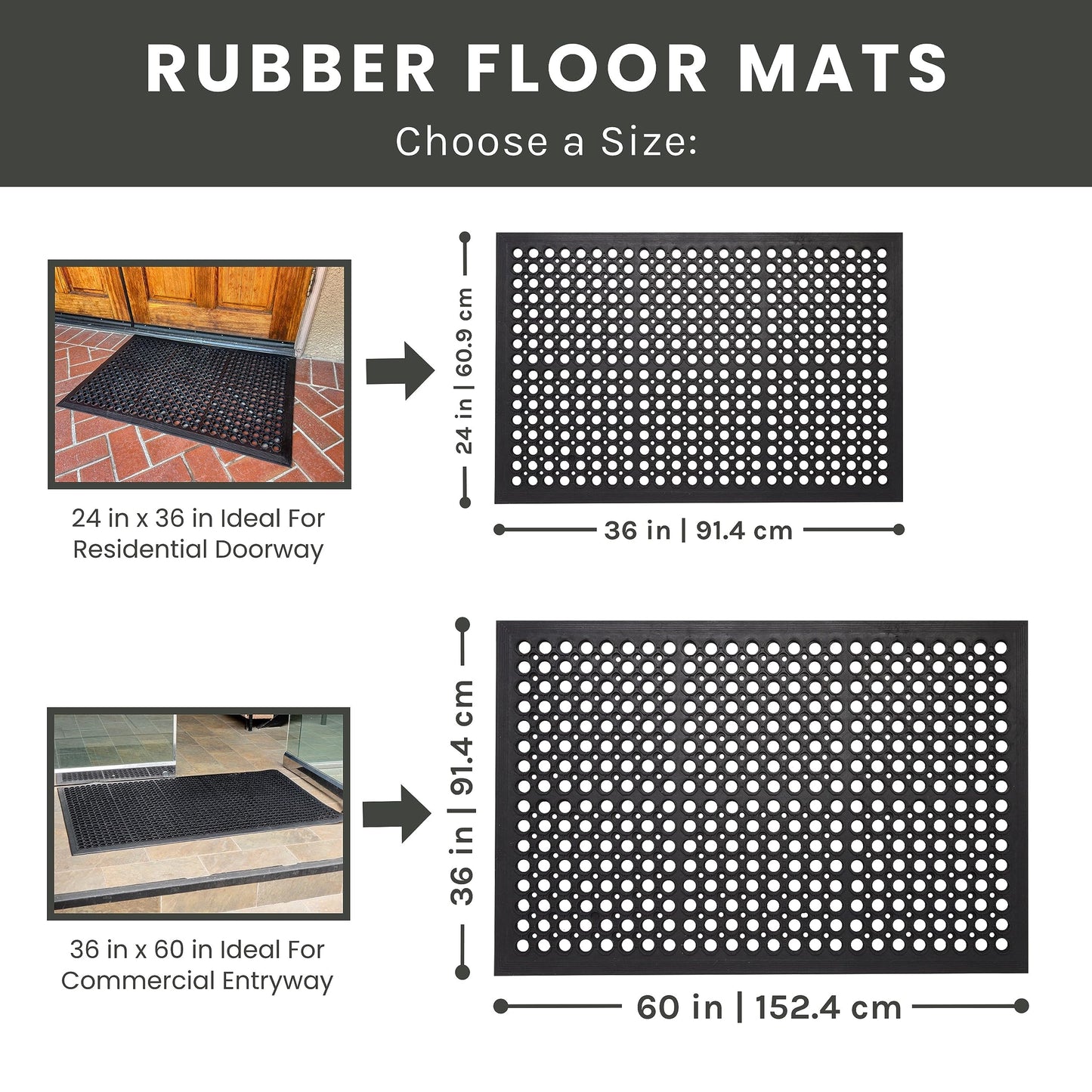 Envelor 4 Pack Anti Fatigue Mats for Kitchen Floor, Rubber Bar Mats, Non Slip Commercial Floor Mat with Drainage Holes, Indoor Outdoor Rubber Mat for Restaurant, Garage, Entryway 24 x 36 in