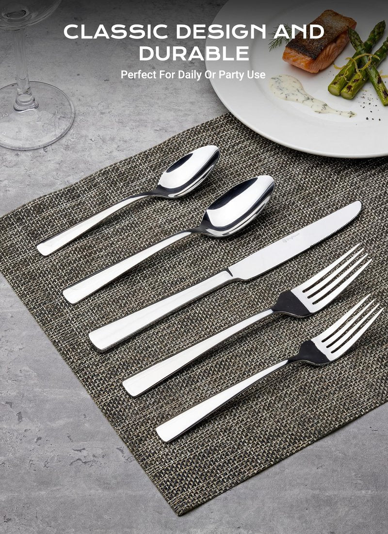 45-Piece Flatware Sets, Silverware Set for 8, Durable Stainless Steel Tableware in Ergonomic Design Size and Weight, Kitchen Utensils Set with Steak Knives, Rust-proof, Dishwasher Safe