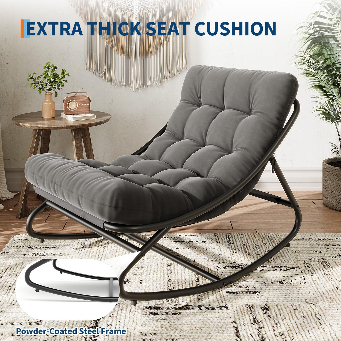 GarveeTech Outdoor Rocking Chair with Thick Waterproof Cushion, Adjustable Metal Frame Patio Rocker for Garden, Poolside, Balcony, or Backyard, Comfortable Modern Design