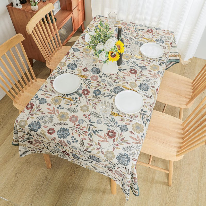 Dimatic Cotton and Linen Rectangular Tablecloth for Kitchen Dining Table, Camping, Holiday Party Decor, Bluebell Pattern, 55 x 118 Inches