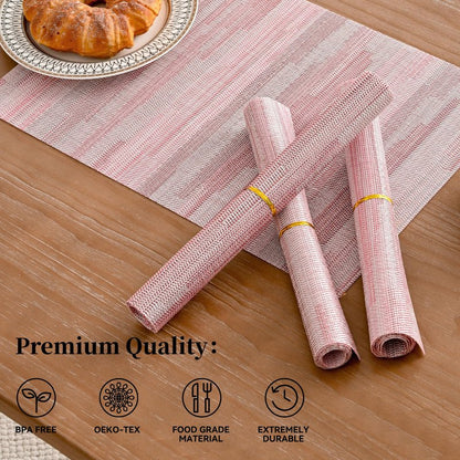 Leetaltree Misty Rose Placemats Set of 8 - Heat Resistant Non-Slip Place mats for Dining Table, Washable Durable PVC Vinyl Woven Table Mats（Misty Rose, 8）