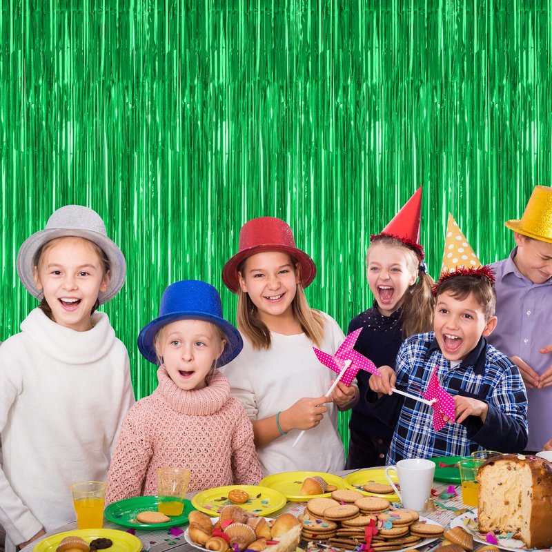 4 Pack Green Streamers, 3.28 FT x 7.05 FT Birthday Tinsel Backdrop, Metallic Foil Fringe Curtains Photo Booth Backdrop, Green Jungle Theme Decorations Birthday Decor