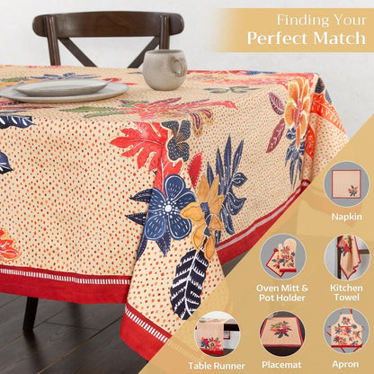 Maison d' Hermine Table Cloth Rectangle Table 100% Cotton 70 x 90 Inches Fall Tablecloth Reusable Everyday Use for Thanksgiving Christmas Decorations Dining Farmhouse Party (Kalahari)