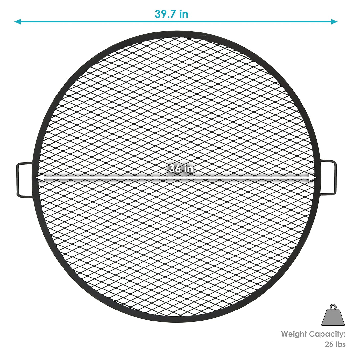 Sunnydaze X-Marks Outdoor Fire Pit Grill Grate for Cooking - Round Fire Pit Grate - Steel Campfire BBQ Grill with Handles - 36-Inch
