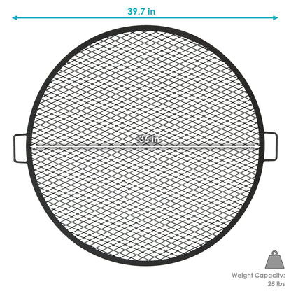 Sunnydaze X-Marks Outdoor Fire Pit Grill Grate for Cooking - Round Fire Pit Grate - Steel Campfire BBQ Grill with Handles - 36-Inch