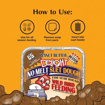 C&S Peanut Butter Delight Suet Cakes - No Melt Formula for Wild Birds | 8 Pack for Wrens, Cardinals & More