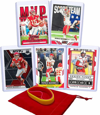 Patrick Mahomes (5) Assorted Football Cards Gift Pack - Kansas City Chiefs Trading Card