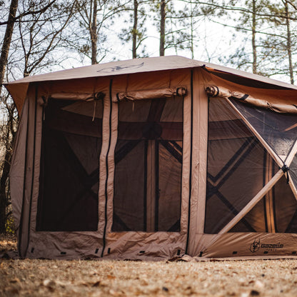 Gazelle Tents™ G6 Cool Top 6-Sided Portable Gazebo, Easy Pop-Up Hub Screen Tent, Waterproof, UV Resistant, 8-Person & Table, Badlands Brown, 91” x 139” x 123”, GG620BR