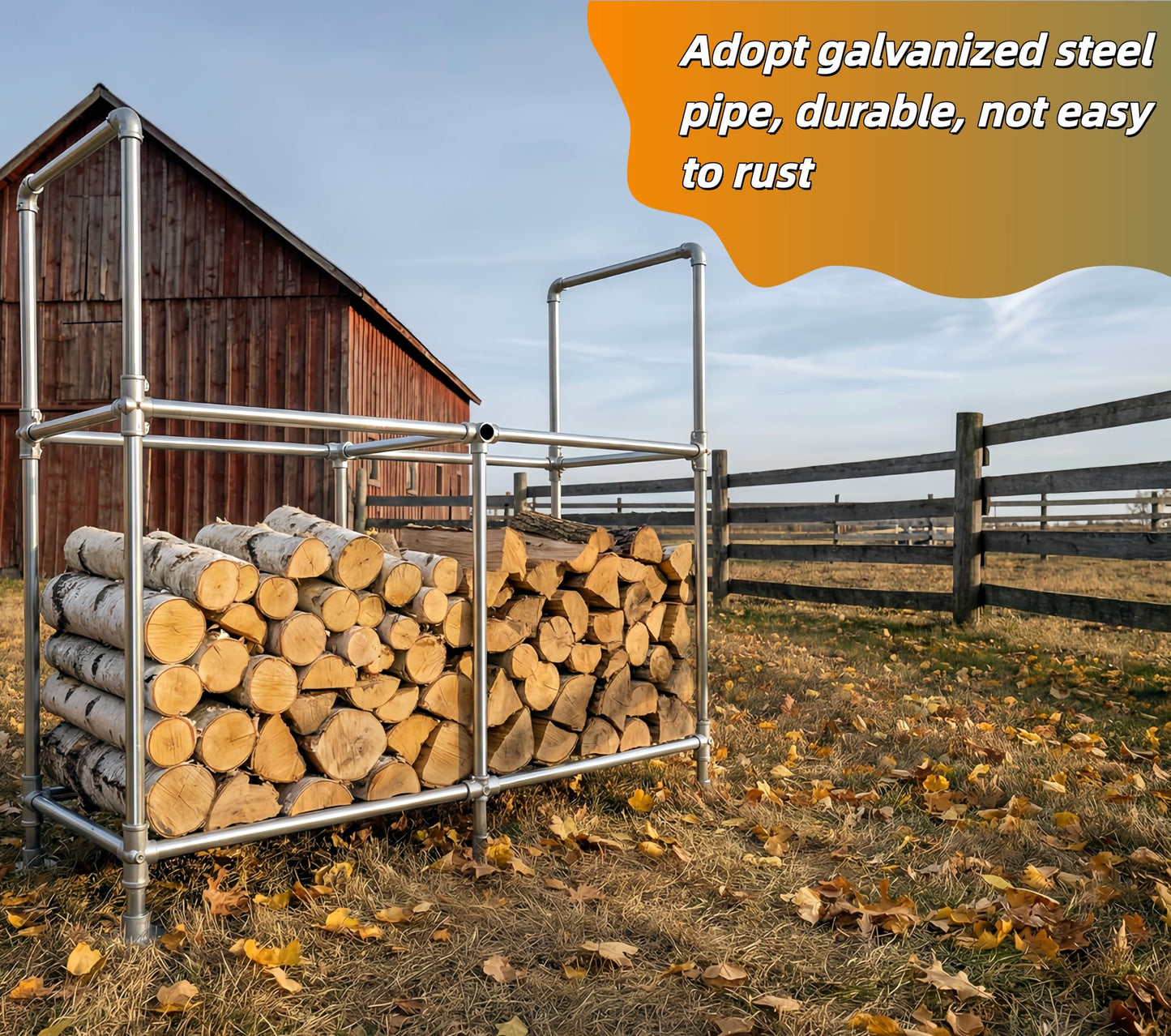 YVZMG 6ft Heavy Duty Firewood Rack with Double Layer Design,Equipped with Firewood Rack Cover,Load-bearing Capacity 3500 lbs. Suitable for outdoor and indoor firewood storage