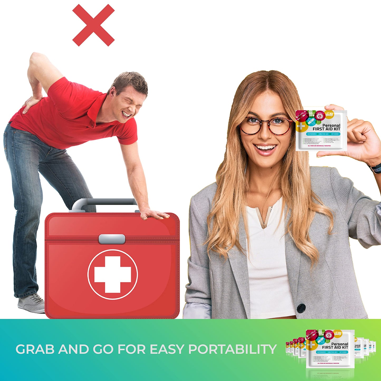 First Aid Emergency Medical Kit Mini and Travel Size - | Great for Kids, Schools, Business, Hiking, Camping | Wound Care Products (Multi-Color) (50)