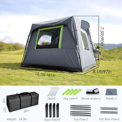 HREFUEU SUV Tailgate Tent for Camping with Rainfly, 5-8 Person Outdoor car Tent, 10'x8'x7.5'(H), Waterproof 3000MM UPF 50+, Portable Storage Bag, Any Size SUV/MPV/CUV/Jeep