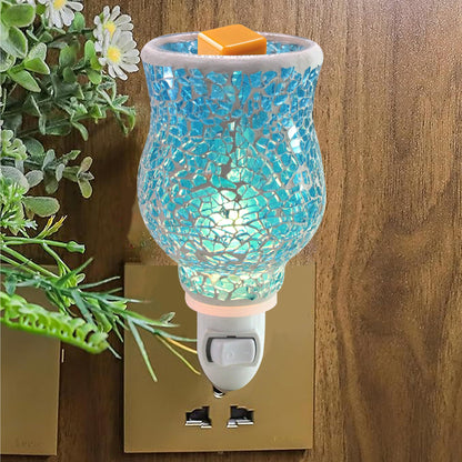 CVHOMEDECO. Mosaic Wall Plug-in Electric Wax Melt Warmer Decorative Mosaic Fragrance Warmer for Scented Candle, Wax Melts, Tarts and Fragrance Oils, Night Light Decor., Sky Blue