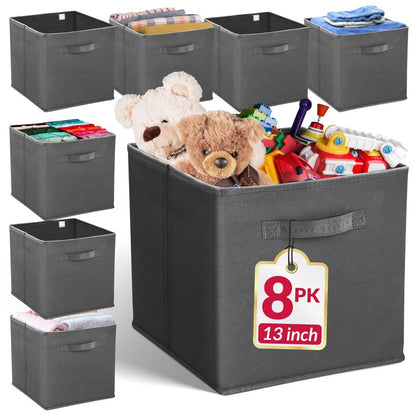 Reli. 13x13x13 Storage Cube Bins (8 Pack) | Large Cube Organizer Bins | 13x13 Fabric Storage Boxes | Fits Kallax | Collapsible, Foldable Fabric Cubby Box (Square) | Kids Room Organization (Dark Gray)