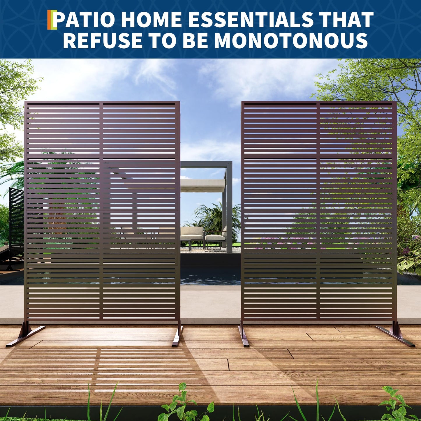 Patikuin Rustproof Decorative Metal Privacy Screen Fence – 72" Freestanding Outdoor & Indoor Divider Panel, Weather Resistant, Easy Snap Installation, Brown