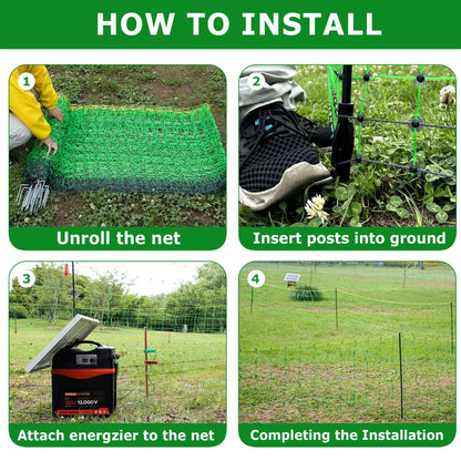 Electric Fence Netting, 42.5" H x 164' L, Larger Animals Electric Fencing for Backyards, Homesteaders, Farms, Ranches, Gardens