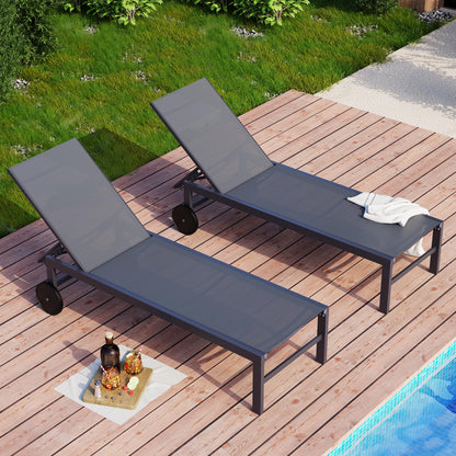 SUNLEI Patio Lounge Chair Outdoor Set of 2, Outdoor Chaise Lounge w/5-Position Adjustable Backrest & All Weather, Pool Lounge Chairs for Pool Beach Deck (Dark Grey, 2 Pieces)